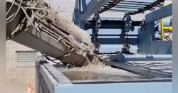 The system can take 8 yds3 (1,600 gallons) in four minutes or less. The system can take 8 yds3 (1,600 gallons) in four minutes or less.