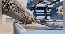 The system can take 8 yds3 (1,600 gallons) in four minutes or less. The system can take 8 yds3 (1,600 gallons) in four minutes or less.