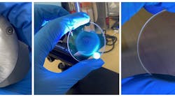 The image on the left shows clean glass within its chamber holder assembly before any welding has occurred. The center image shows the kind of deposits that typically occur with Laser in Vacuum welding systems that do not include optical protection. The image on the right shows a window after 2 hours of welding using CVE’s unique optics protection system. The image on the left shows clean glass within its chamber holder assembly before any welding has occurred. The center image shows the kind of deposits that typically occur with Laser in Vacuum welding systems that do not include optical protection. The image on the right shows a window after 2 hours of welding using CVE’s unique optics protection system.