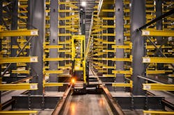 CS&W installed an advanced cantilever racking system, featuring over 1,000 double-sided columns and 30,000 arms and added the AGV system to enable them to store and handle 50 million pounds of metal. CS&W installed an advanced cantilever racking system, featuring over 1,000 double-sided columns and 30,000 arms and added the AGV system to enable them to store and handle 50 million pounds of metal.