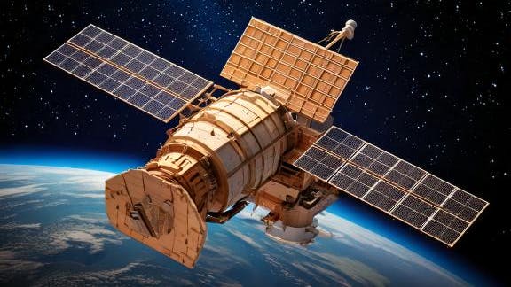 AI Generated wood space satellite in space above the earth