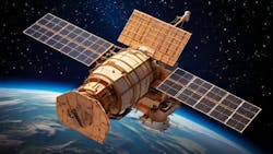 AI Generated wood space satellite in space above the earth AI Generated wood space satellite in space above the earth