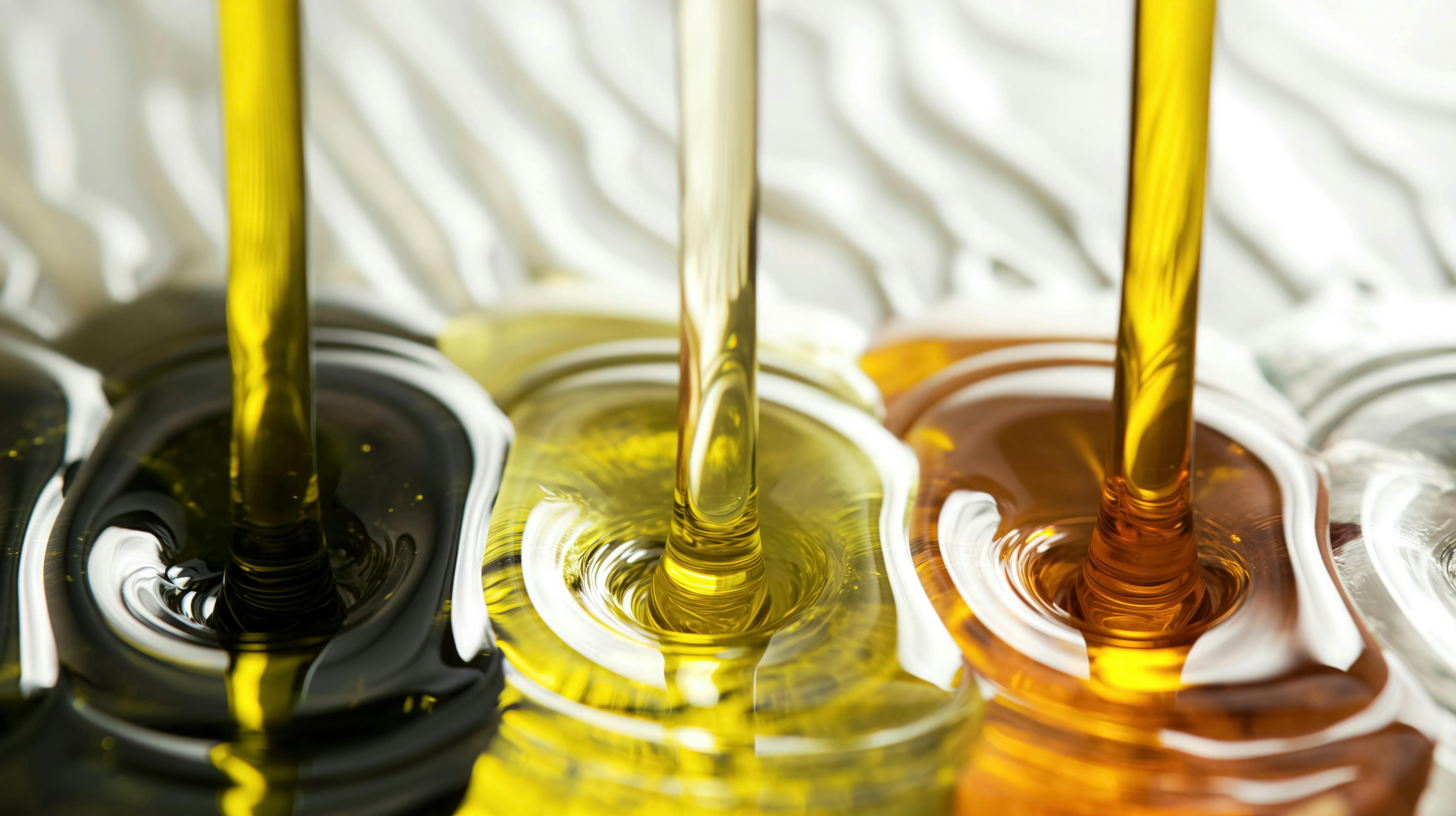 Viscous oils mixing on white surface