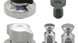 Fixtureworks QCPC, QCPCS, PCPC-M, and, QCPCS-M quarter turn pin-holding clamps on a white background. Fixtureworks QCPC, QCPCS, PCPC-M, and, QCPCS-M quarter turn pin-holding clamps on a white background.