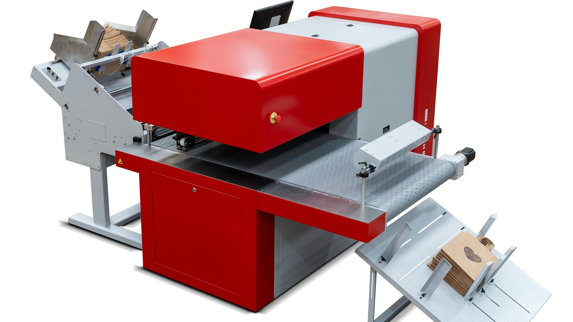 AstroNova's red MULTI800 digital direct-to-package printer on a white background.