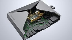 The 5th Generation Intelligent Cabin Platform of Desay SV - G10PH against a gray background. The 5th Generation Intelligent Cabin Platform of Desay SV - G10PH against a gray background.