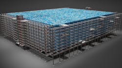 Freespace Robotics' dynamic storage cube as a high-rise system; illustration. Freespace Robotics' dynamic storage cube as a high-rise system; illustration.