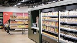 A view inside Sensei's automated grocery store showing produce, pre-packaged meals, juices, etc. A view inside Sensei's automated grocery store showing produce, pre-packaged meals, juices, etc.