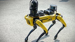 Boston Dynamics yellow robot dog, suitable for industrial detection and remote operation. Mini robot guard Spot. Turin, Italy - September 2021 Boston Dynamics yellow robot dog, suitable for industrial detection and remote operation. Mini robot guard Spot. Turin, Italy - September 2021