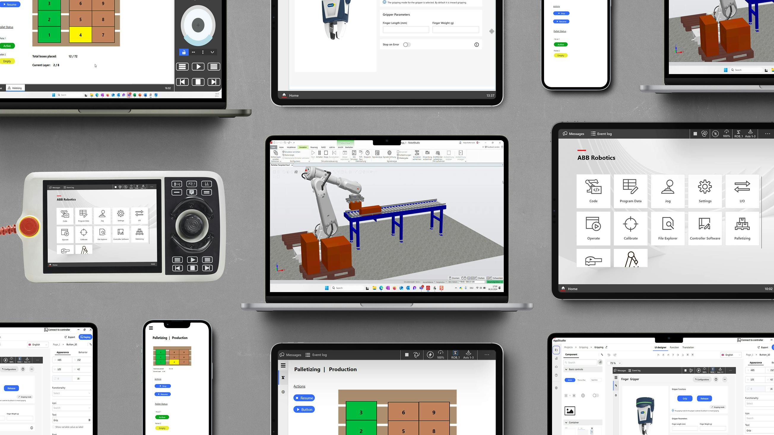 ABB AppStudio on multiple different devices/screens showing its flexibility