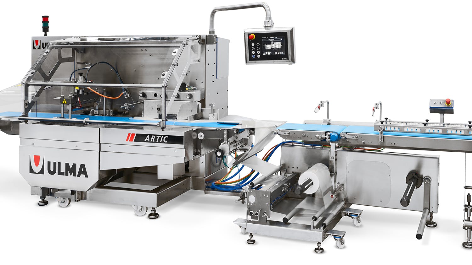 Harpak-ULMA Arctic SS Chevron horizontal flow wrapper machine on a white background