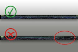 OK and NOK panels - The bad part shows a presumably insufficient bonding in the right third. OK and NOK panels - The bad part shows a presumably insufficient bonding in the right third.