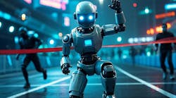 Conceptual illustration of a humanoid robot crossing the finish line—symbolizing the ambition, balance, and spectacle of the World Humanoid Robot Games. Conceptual illustration of a humanoid robot crossing the finish line—symbolizing the ambition, balance, and spectacle of the World Humanoid Robot Games.