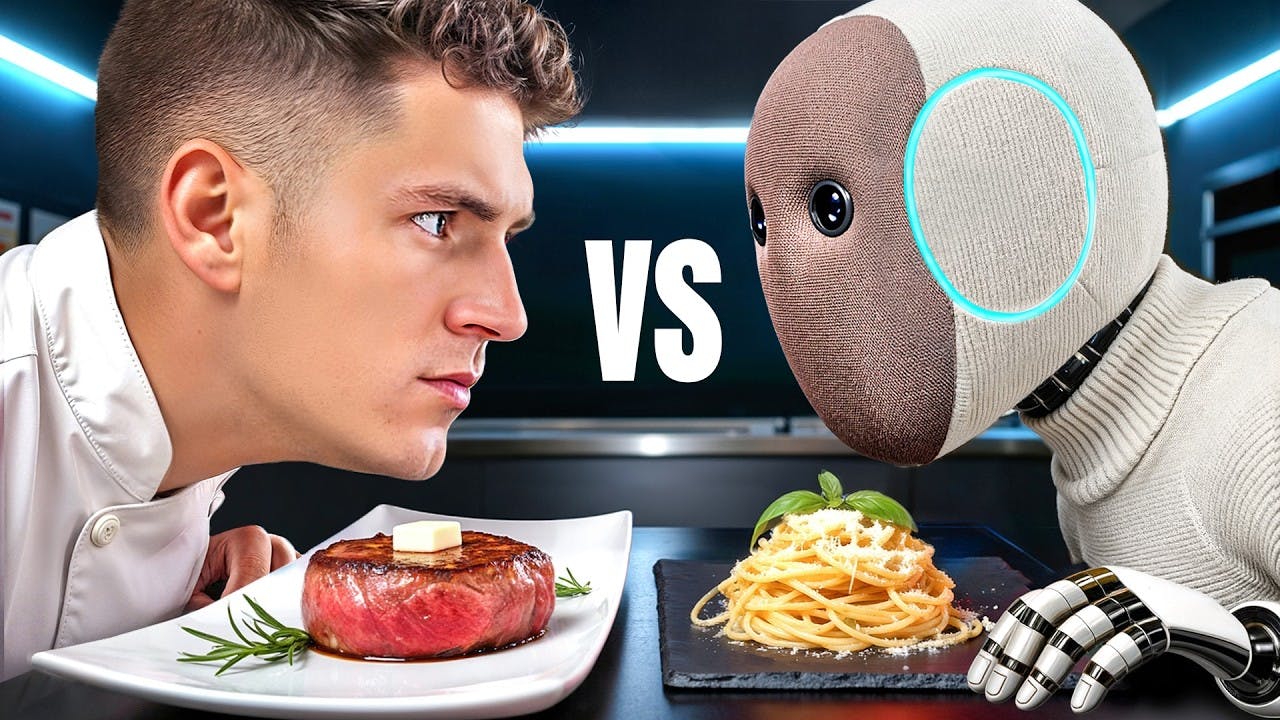 Chef Nick DiGiovanni facing off against a humanoid robot