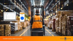 Warehouse worker operating forklift with MākuSafe Scout platform overlayed Warehouse worker operating forklift with MākuSafe Scout platform overlayed