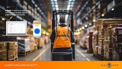Warehouse worker operating forklift with MākuSafe Scout platform overlayed Warehouse worker operating forklift with MākuSafe Scout platform overlayed