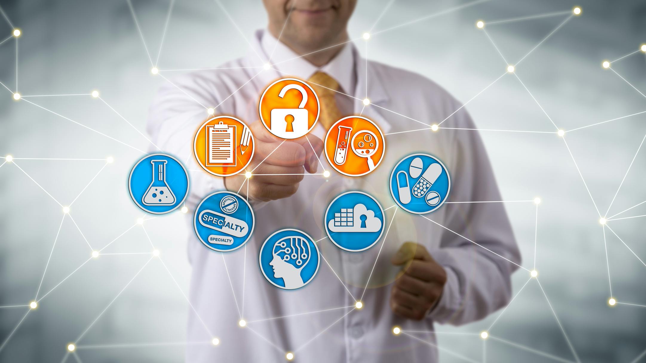 Manufacturer assessing drug discovery data.