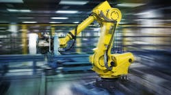 Robots work in a workshop Robots work in a workshop