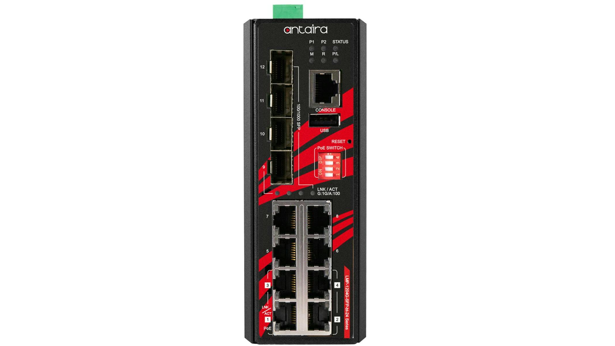 LMP-1204G-SFP-bt-24-T Switch Delivers 100W PoE at 24V DC