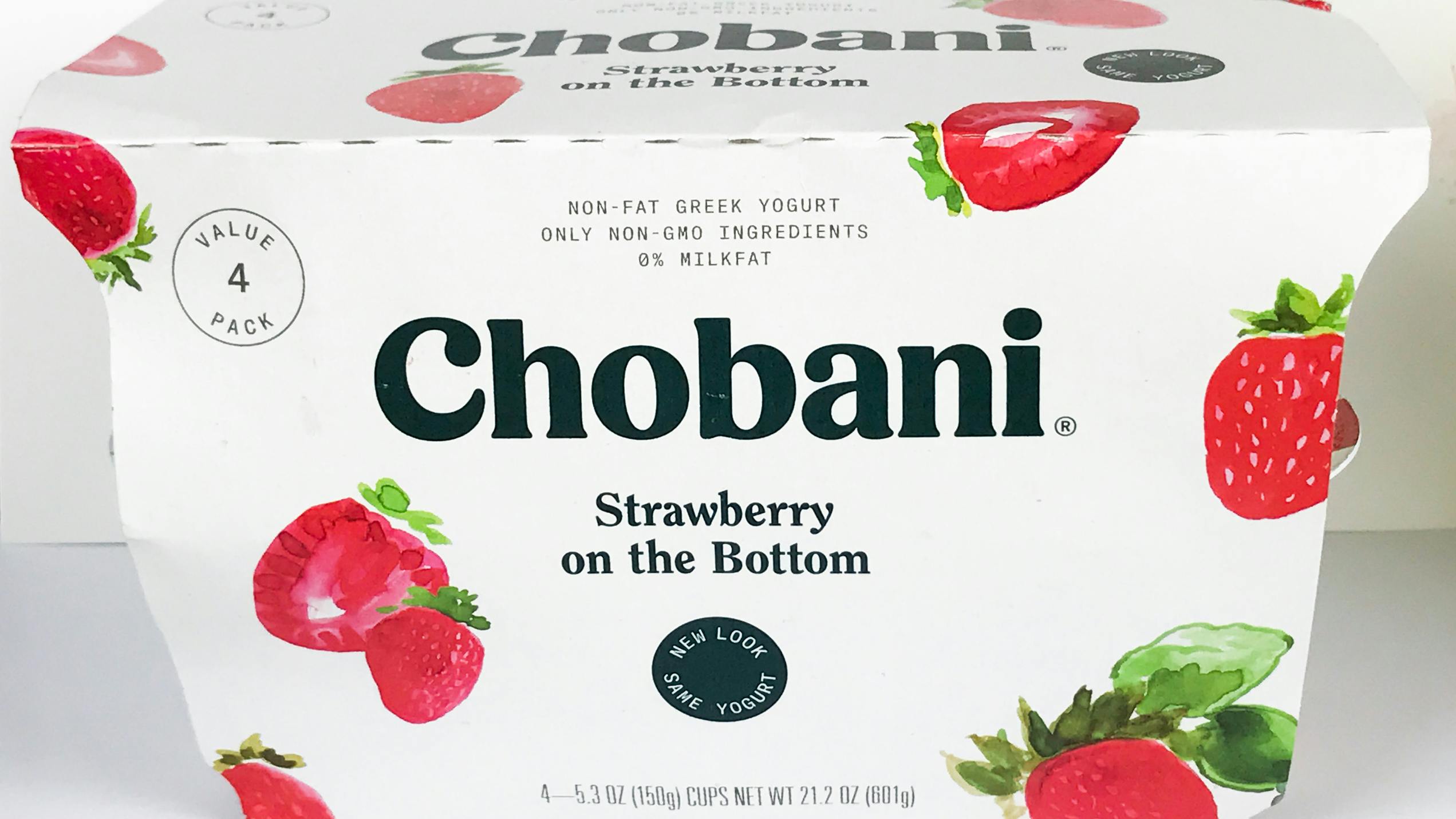 Chobani Strawberry Greek Yogurt on White Backdrop